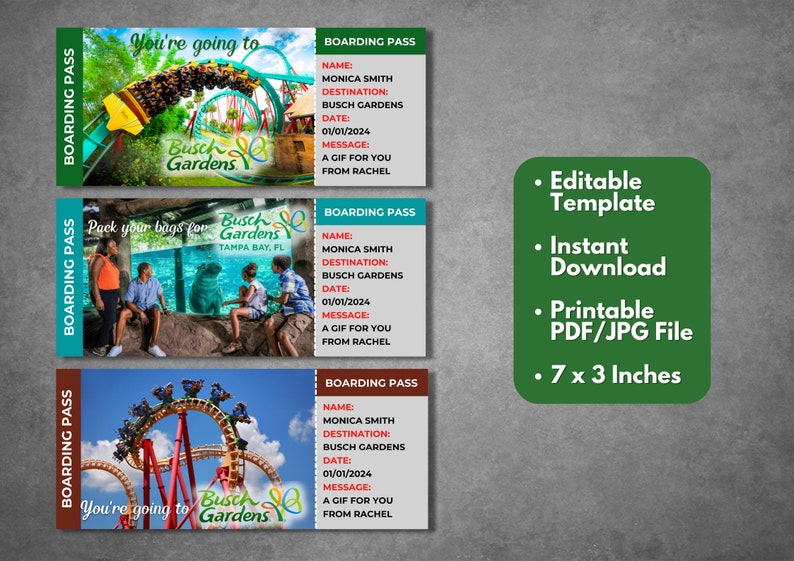 Editable Busch Gardens Surprise Gift Tickets Template - Etsy