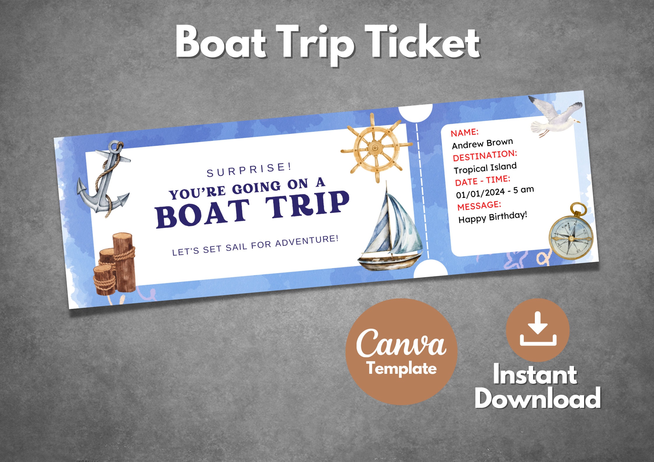 Editable Boat Trip Ticket Template Boat Vacation Trip Etsy UK