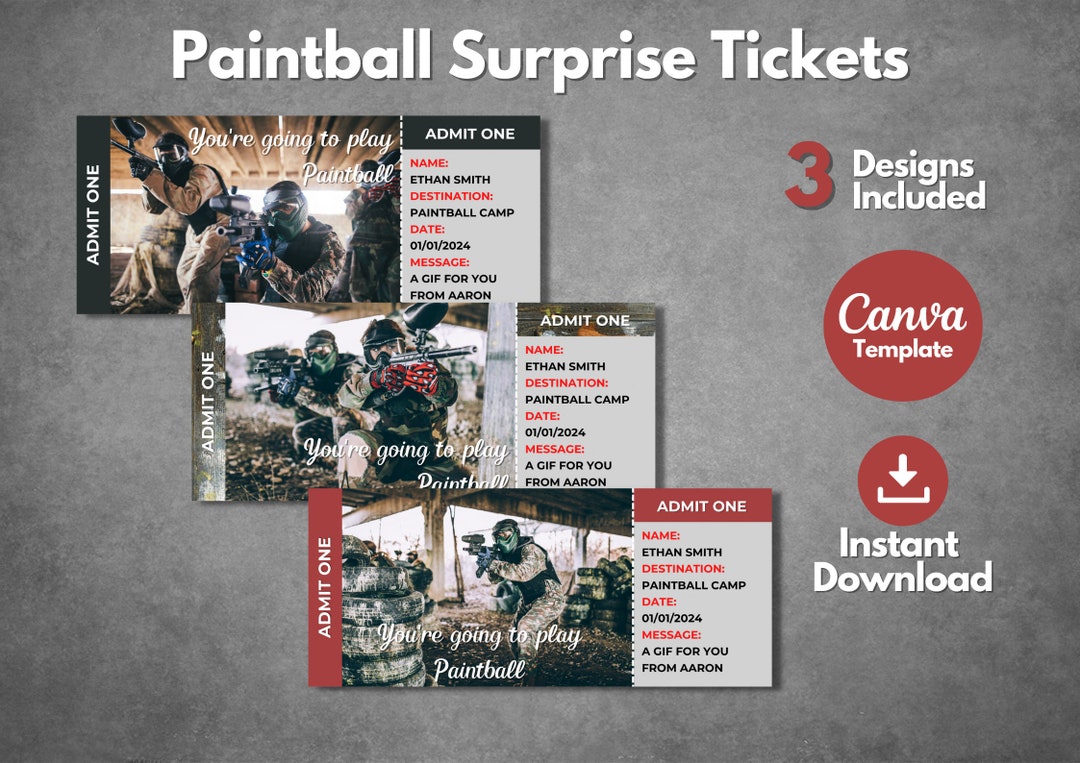 Editable Paintball Ticket Template Printable Paintball Etsy