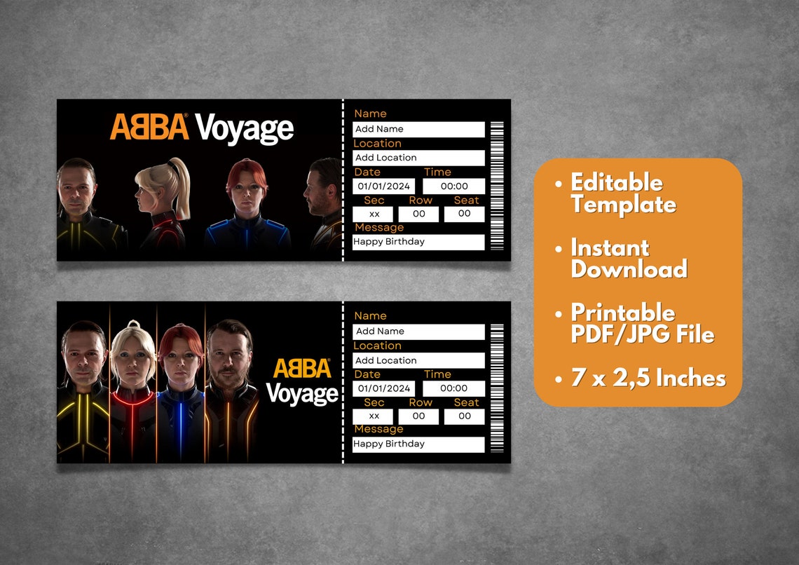 Editable ABBA Voyage Ticket Template Custom ABBA Voyage Etsy Canada