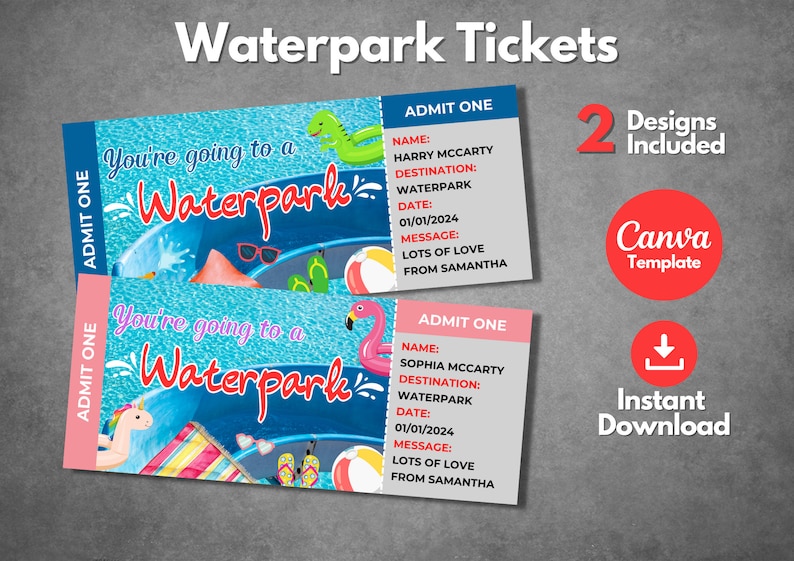 Editable Waterpark Ticket Template Printable Waterpark Ticket - Etsy
