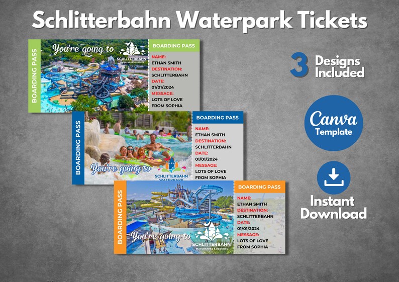 Editable Schlitterbahn Waterpark Surprise Ticket Template Etsy
