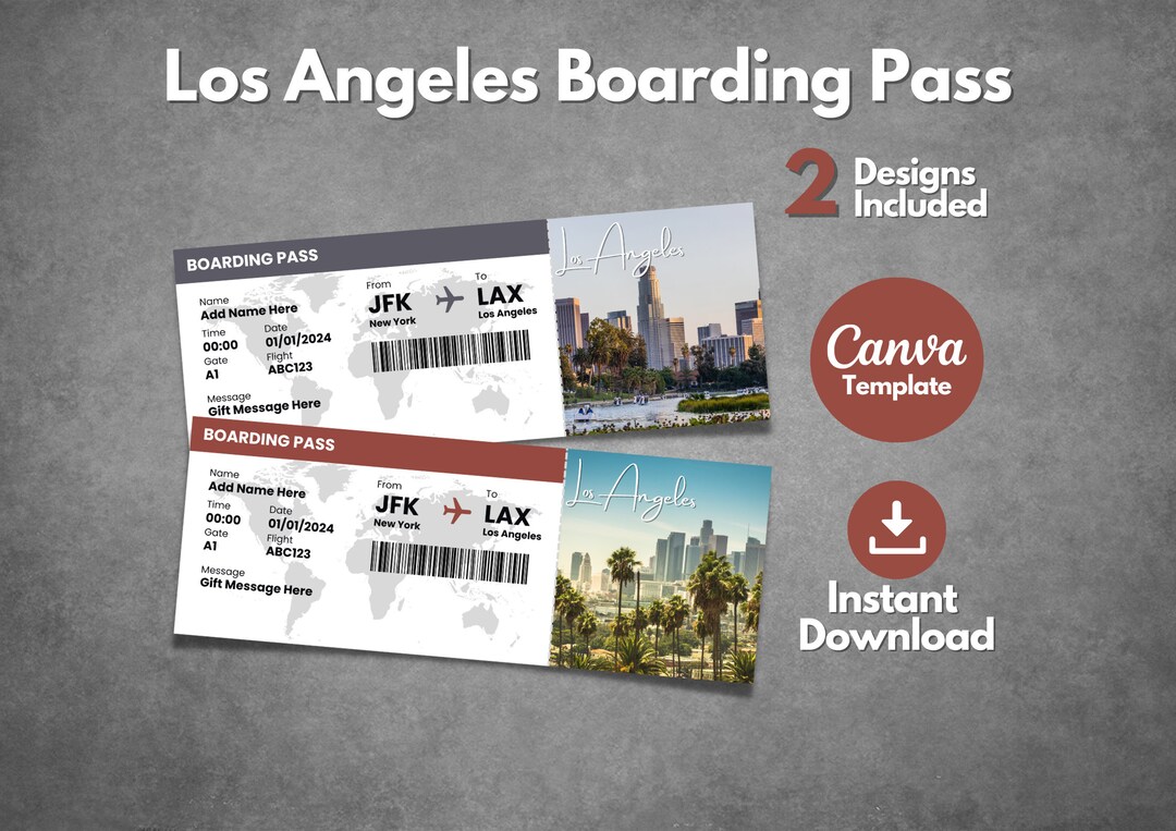 Editable Los Angeles Boarding Pass Template Printable Los - Etsy UK