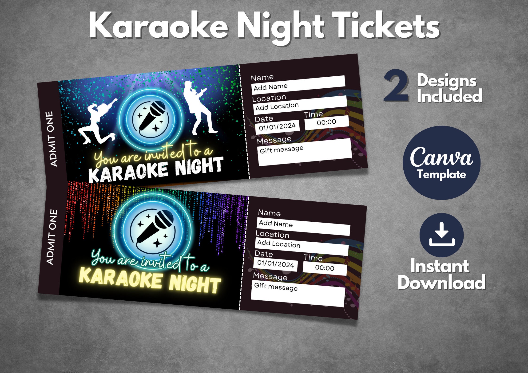 Editable Karaoke Night Ticket Template Printable Karaoke - Etsy