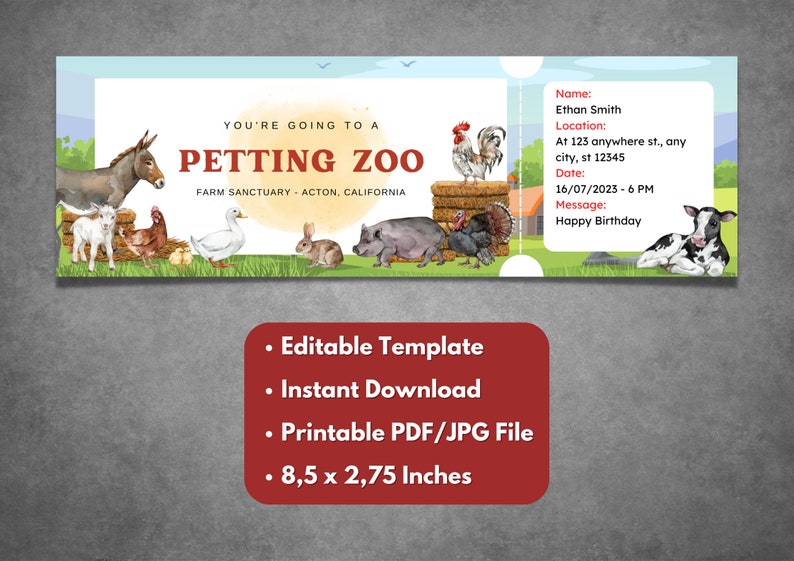 Editable Petting Zoo Ticket Template Printable Petting Zoo Etsy