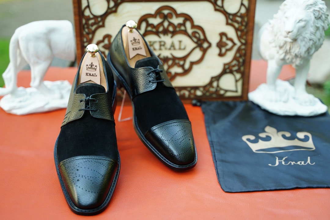 Black Suede Leather Men Shoes, Oxford Men Shoe Custom Design Top