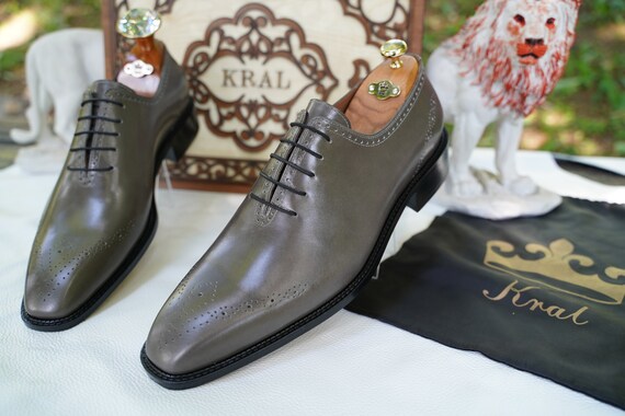 Mens Gray Oxford Shoes Brogue Men s Dress Shoes Custom Size