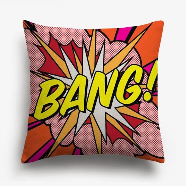 Housse de coussin en film pop art Bang