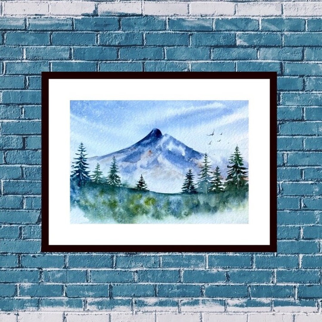 Original Misty Mountain and Trees Watercolor Landscape Painting 5x7 ...