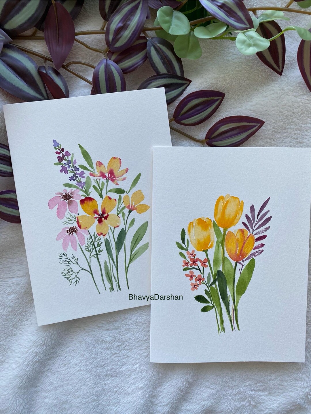 Hand-painted Watercolor Floral Card: Botanical Art Greeting (5x7 Inches ...
