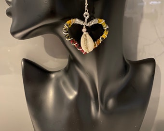 Heart shaped aluminium and African fabric earrings
