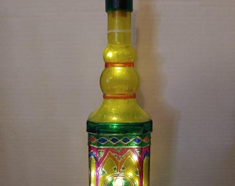 Lighted Bottle Yellow and Green - LED lights
