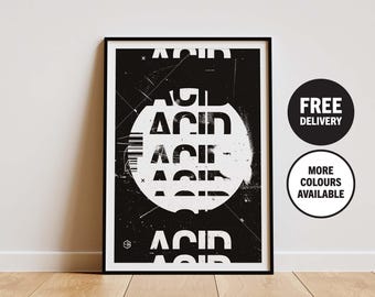 Poster Acid House, stampa artistica da parete Techno Rave, stampa di musica dance con tipografia audace