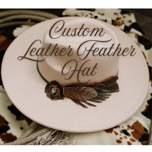 Personalisierter Leder Federhut - Hut mit breiter Krempe (Ranch) oder Cowboy Stil