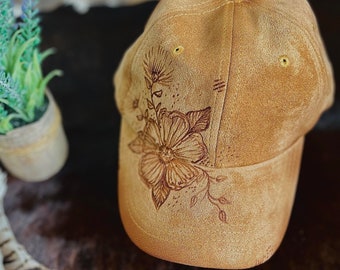 Baseball Hat Burned Design - Pyrography Burned Baseball Cap with Western Design