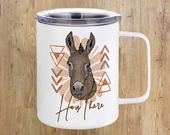 Stainless Steel Mug with Hay There Donkey Design - Donkey Tumbler