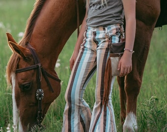 Pantalon rayé couleur enfant à bas cloche - Pantalon évasé en denim western pour enfant