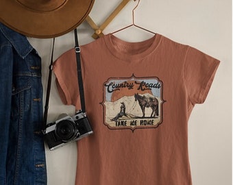 Country Roads Graphic Tee, Chemise Cheval, Tee-shirt Western vintage, T-shirt Cowgirl