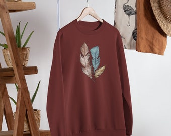 Feathers Crewneck Sweatshirt - Feather Graphic Sweater