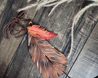 Banda de sombrero de plumas de cuero / Hecha a mano y pintada a mano / Moda occidental
