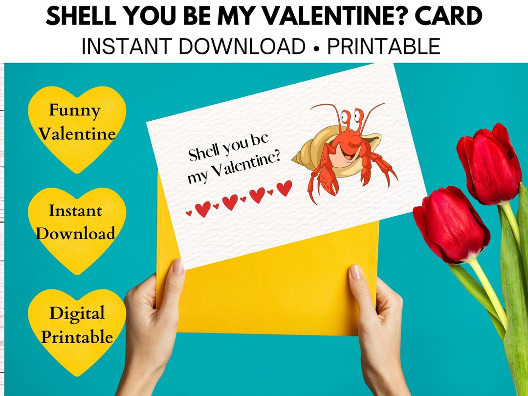 Funny Valentine Card, Instant Download, Digital Printable, Marine Life
