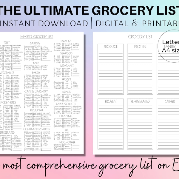 Printable Master Grocery List, Master Shopping List, Grocery Planner, Weekly Shopping List, Grocery Checklist, ADHD