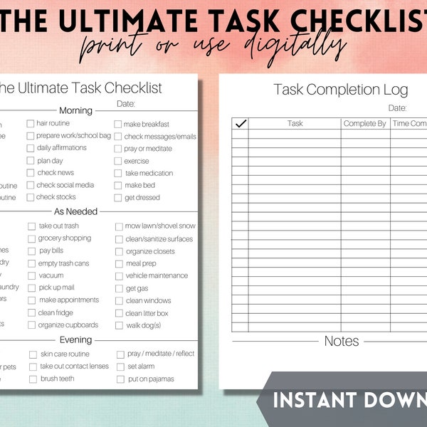 adhd homework checklist The Ultimate Task Checklist | Digital Download Daily Checklist Task List Planner PDF ADHD Autism Neurodivergent