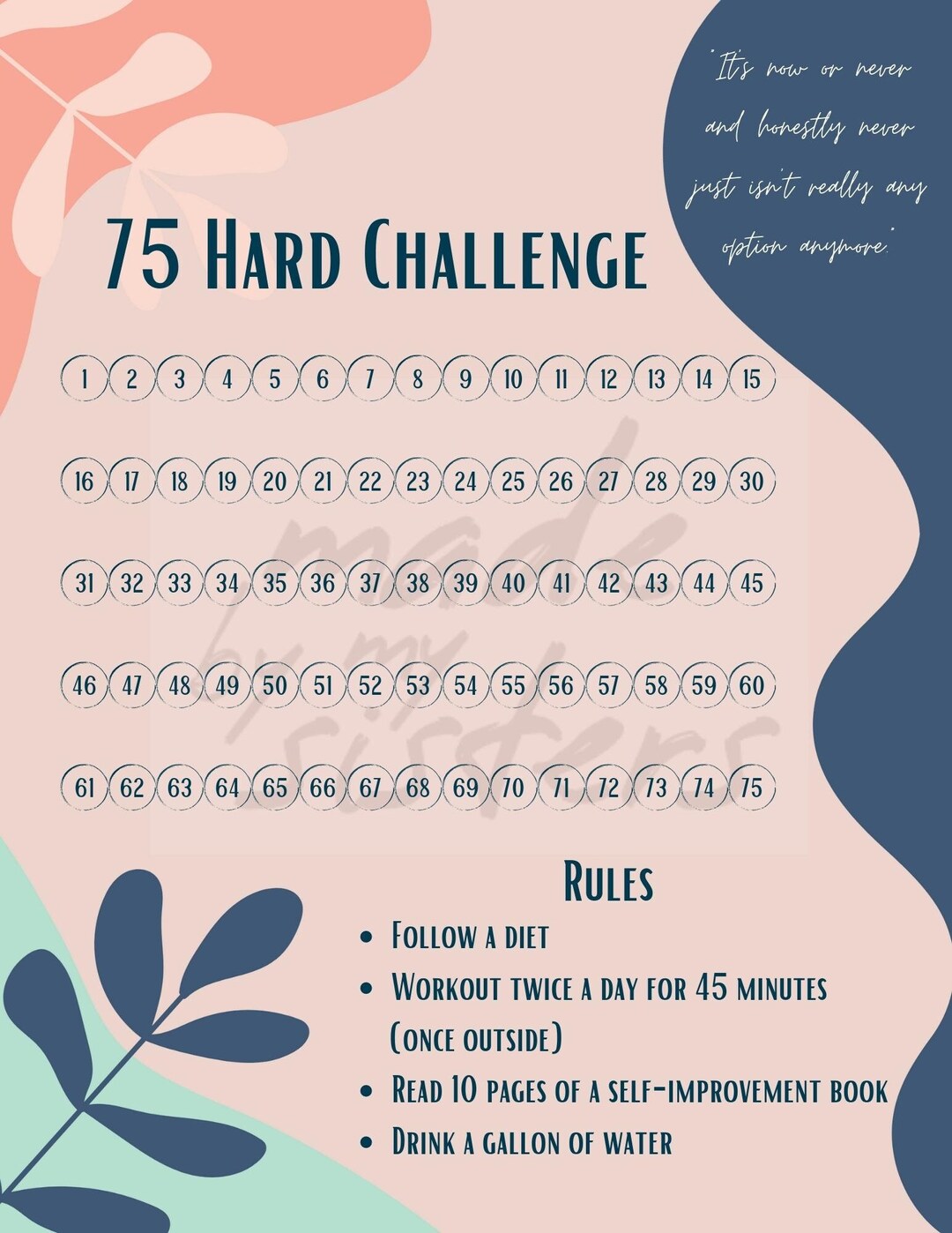 75 HARD Challenge Digital Download And Phone Wallpaper Etsy