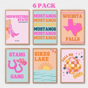 Impresiones digitales de la Universidad Estatal del Medio Oeste, lindas impresiones de Dallas, póster de MSU, arte de pared de decoración universitaria, apartamento para niñas de Texas, Mustang Preppy