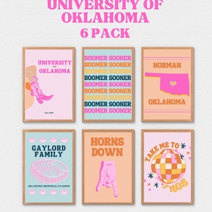 Impresiones digitales de la Universidad de Oklahoma, lindas impresiones de Norman OK, póster de OU, arte de pared de decoración universitaria, apartamento para niñas, Boomer Sooner Preppy