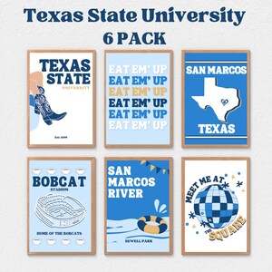Impresiones digitales marinas/doradas de la Universidad Estatal de Texas, lindas impresiones de Austin, póster TXST, arte de la pared universitaria, apartamento para niñas de TX, decoración Bobcat Preppy