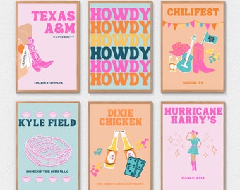 Texas A&M Digital Prints, Cute College Station Prints, Maroon TAMU Poster, College Decor Wall Art, TAMU Girl's Apartment, TAMU Preppy Decor