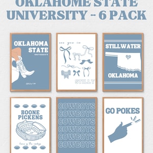 Impresiones digitales de vaquera costera de la Universidad Estatal de Oklahoma, impresiones de Stillwater, OK, póster de OSU, arte mural universitario, apartamento para chicas, vaqueros preppy