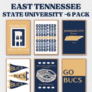 Impresiones digitales de la Universidad Estatal del Este de Tennessee, impresiones de Johnson City, póster de ETSU, ¡Vamos Bucs!, decoración universitaria y arte mural de moda.