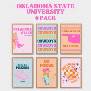 Impresiones digitales de la Universidad Estatal de Oklahoma, lindas impresiones de Stillwater OK, póster de OSU, arte de pared con decoración universitaria, apartamento de niña, Cowboys Preppy