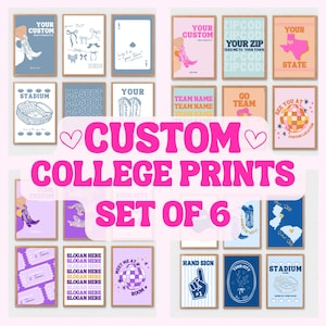 CUSTOM SET OF 6 College Prints Digital Download, Personalized University, Custom College Apartment Dorm Decor, Roommate & Graduation Gift