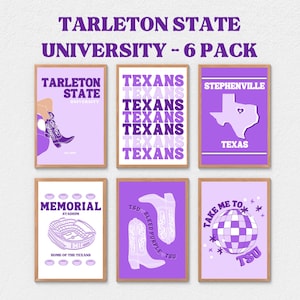 Impresiones digitales de la Universidad Estatal de Tarleton, impresiones de Stephenville, póster morado de Dallas-Fort Worth, arte mural universitario, apartamento de una chica texana