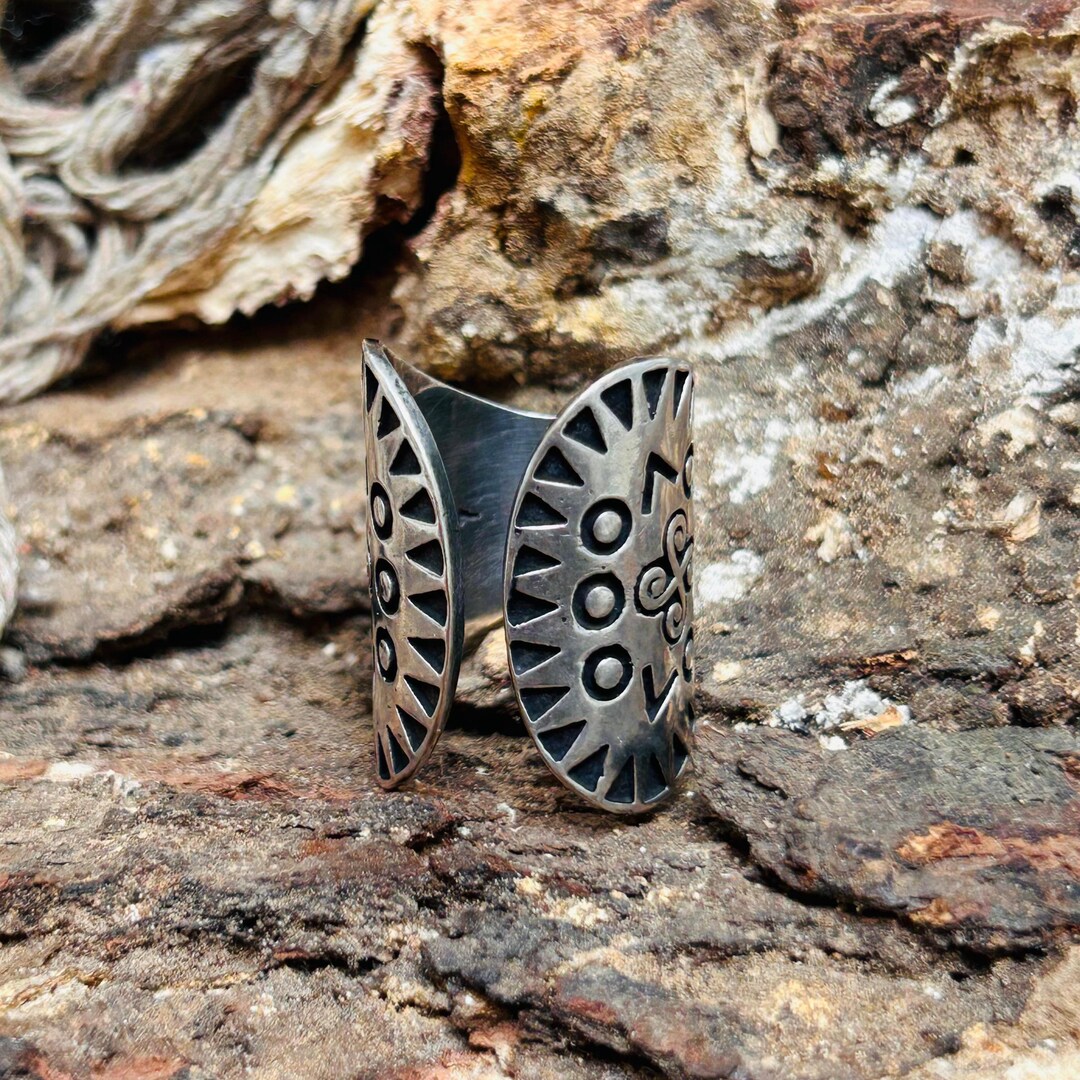 Tribal Silver Ring | Boho Ethnic Wide Band Ring for Women | 925 ...