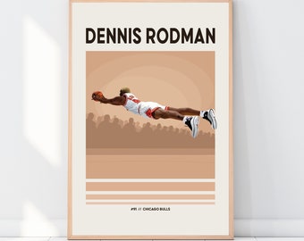Dennis Rodman Poster, Chicago Bulls, NBA Star, 90s, Wall Art, NBA Gifts