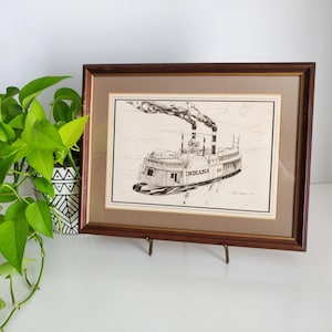 1969 Steamboat Indiana Original Ink Drawing by Tom Ward, riverboat art