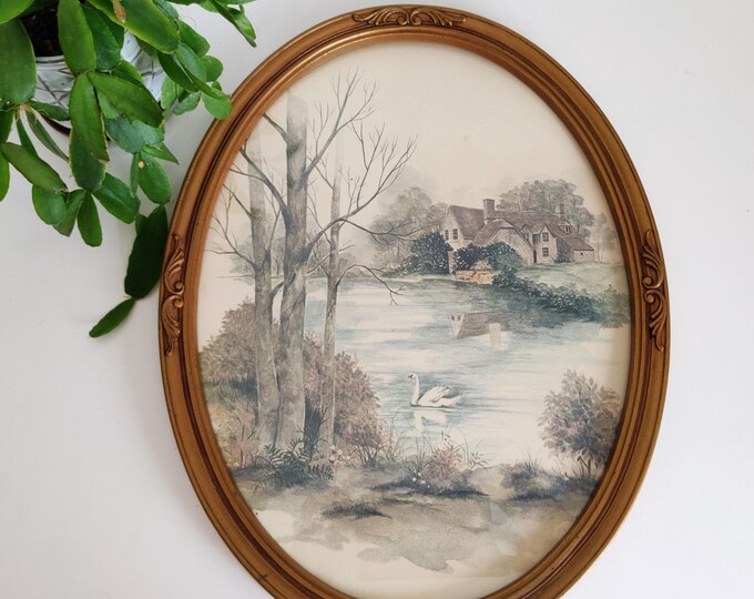 1980s Country Garden Print With Swan in a Lake in Gold Homco Frame - Etsy