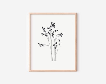 Quaking Grass, Black Silhouette White Background, Digital Download, Floral Wall Art, Printable Wildflower Illustration, Botanical Art, 2206