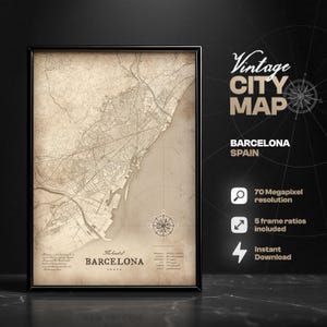 Impresión digital del mapa vintage de Barcelona, mapa de Barcelona, España, impresión de mapas, decoración del hogar, arte mural de mapas, idea de regalo, regalo de Barcelona