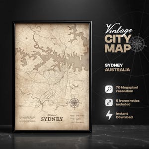 Impresión digital del mapa vintage de Sídney, Australia, impresión de mapas, decoración del hogar, arte mural, regalo de inauguración de la casa, póster de Sídney