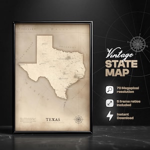 Impression numérique de carte de l'État du Texas, affiche de l'État du Texas, des États-Unis, art mural rustique, décoration d'intérieur, décoration de bureau, affiche vintage du Texas, style occidental