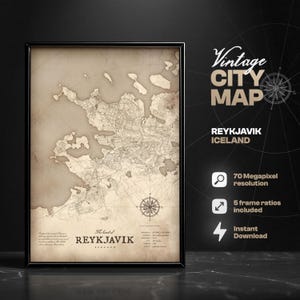 Reykjavik Vintage City Map Digital Print, Iceland, Reykjavik poster for Home Decor, Map Wall Art, Gift Idea, travel gift