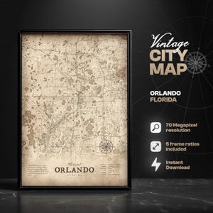 Vintage Orlando City Map Print: Florida Home Decor (Digital Download