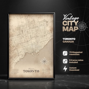 Impression numérique de carte de la ville de Toronto vintage, carte de Toronto, Canada, impression de carte, décoration d'intérieur, art mural carte, idée cadeau, affiche de Toronto, cadeau Toronto