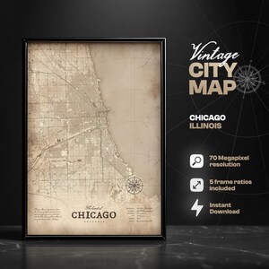 Chicago Vintage City Map Digital Print, Map of Chicago, Illinois, Map Print, Home Decor, Map Wall Art, Gift Ideas, Chicago map, Chicago gift
