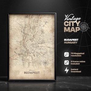 Impresión digital del mapa vintage de Budapest, mapa de Budapest, Hungría, impresión de mapas, decoración del hogar, arte mural de mapas, idea de regalo, regalo de Budapest